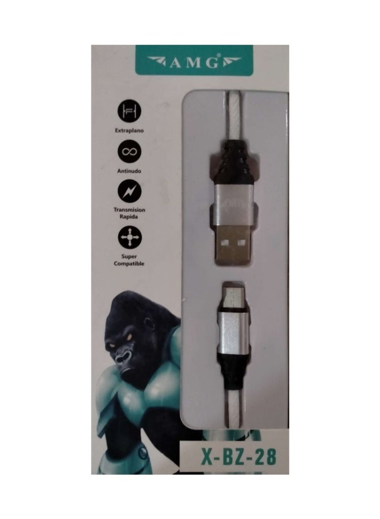 كابل بيانات AMG X-BZ-28 إصدار 3.0 بمنفذ Micro – فضي